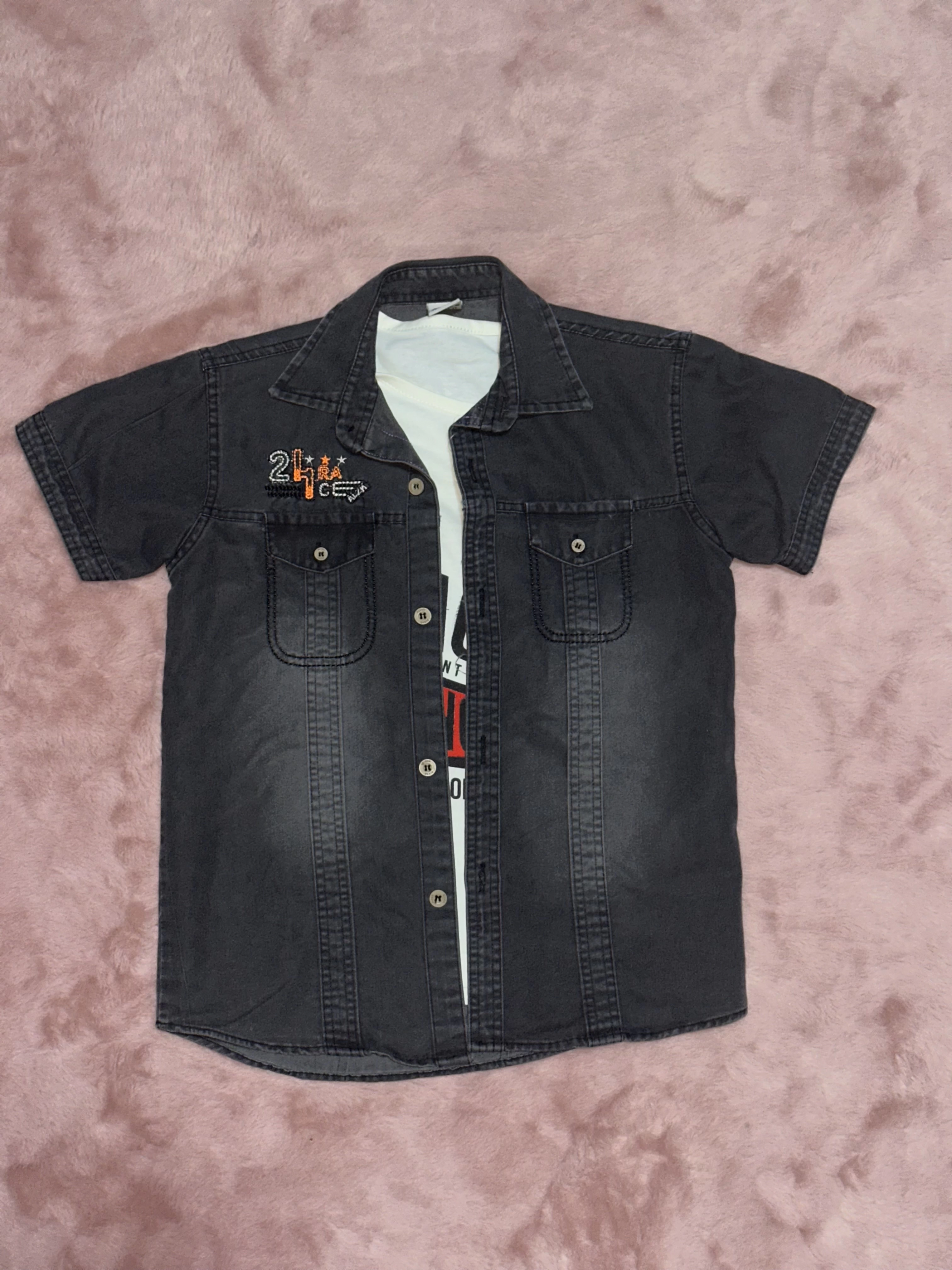 3-9 yaş Tshirt gömlek ikili takım  kısa kol füme
