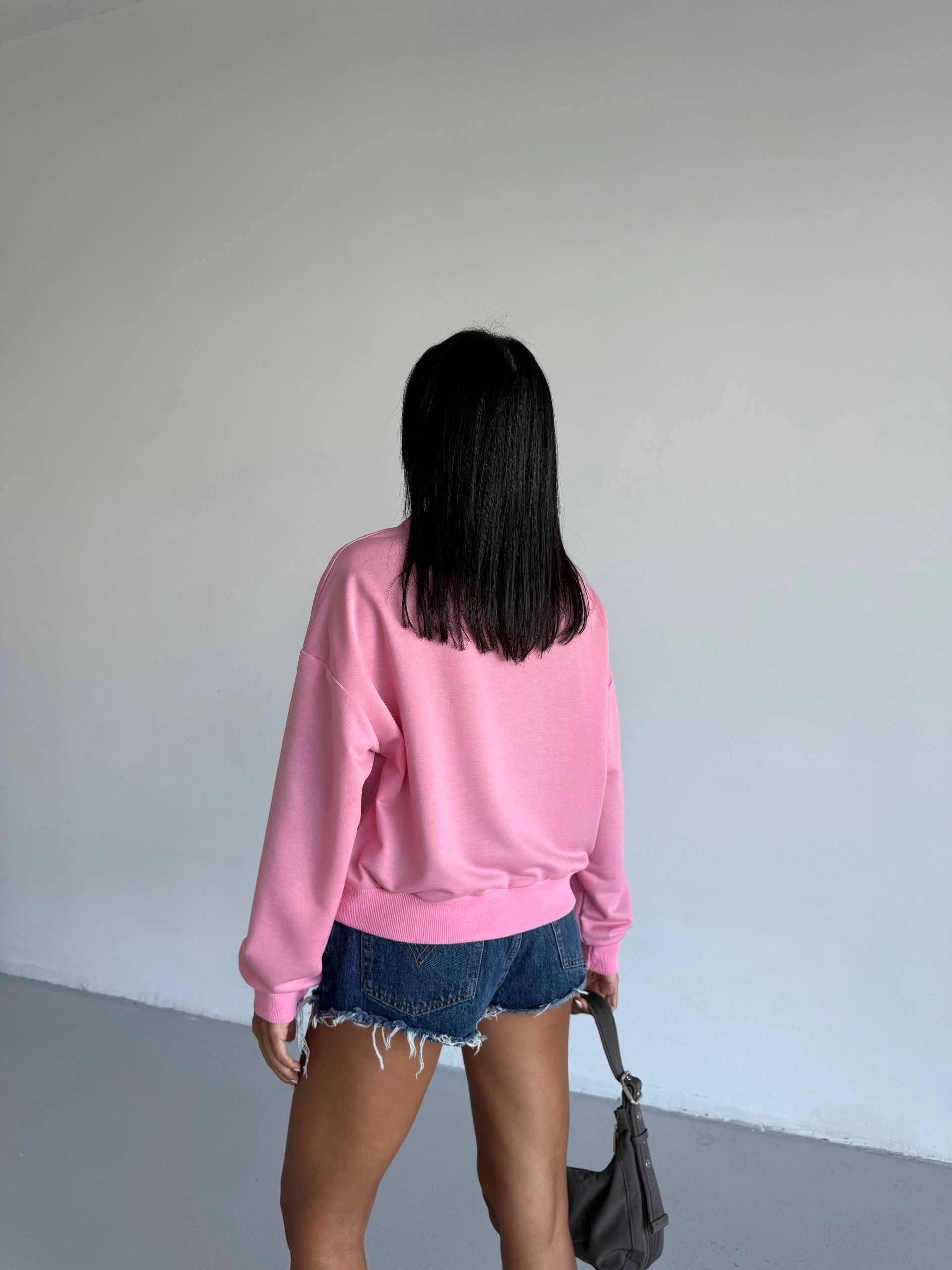 2 iplik bisiklet yaka sweat pembe f2339