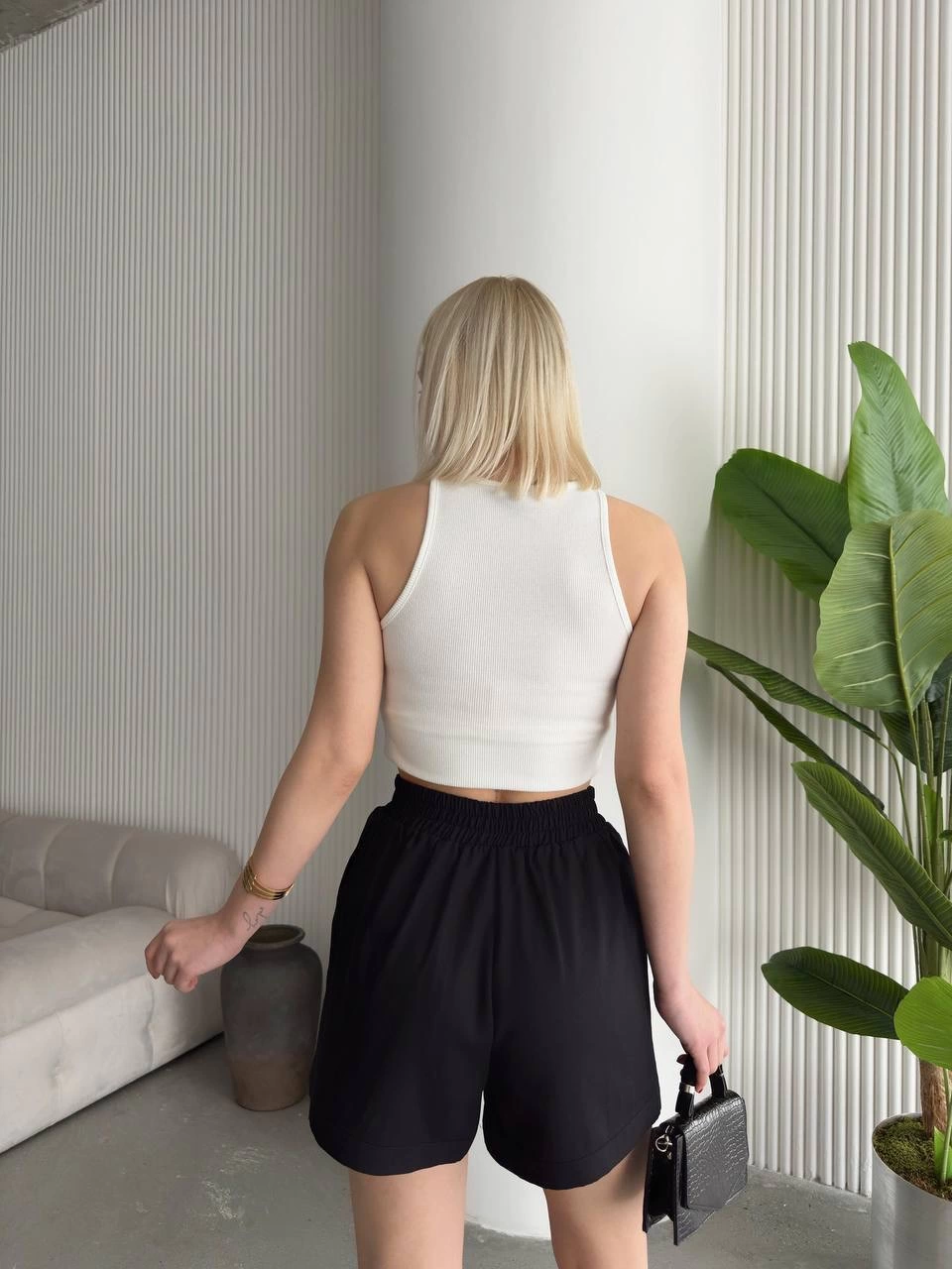 Çıtçıtlı gabardin şort