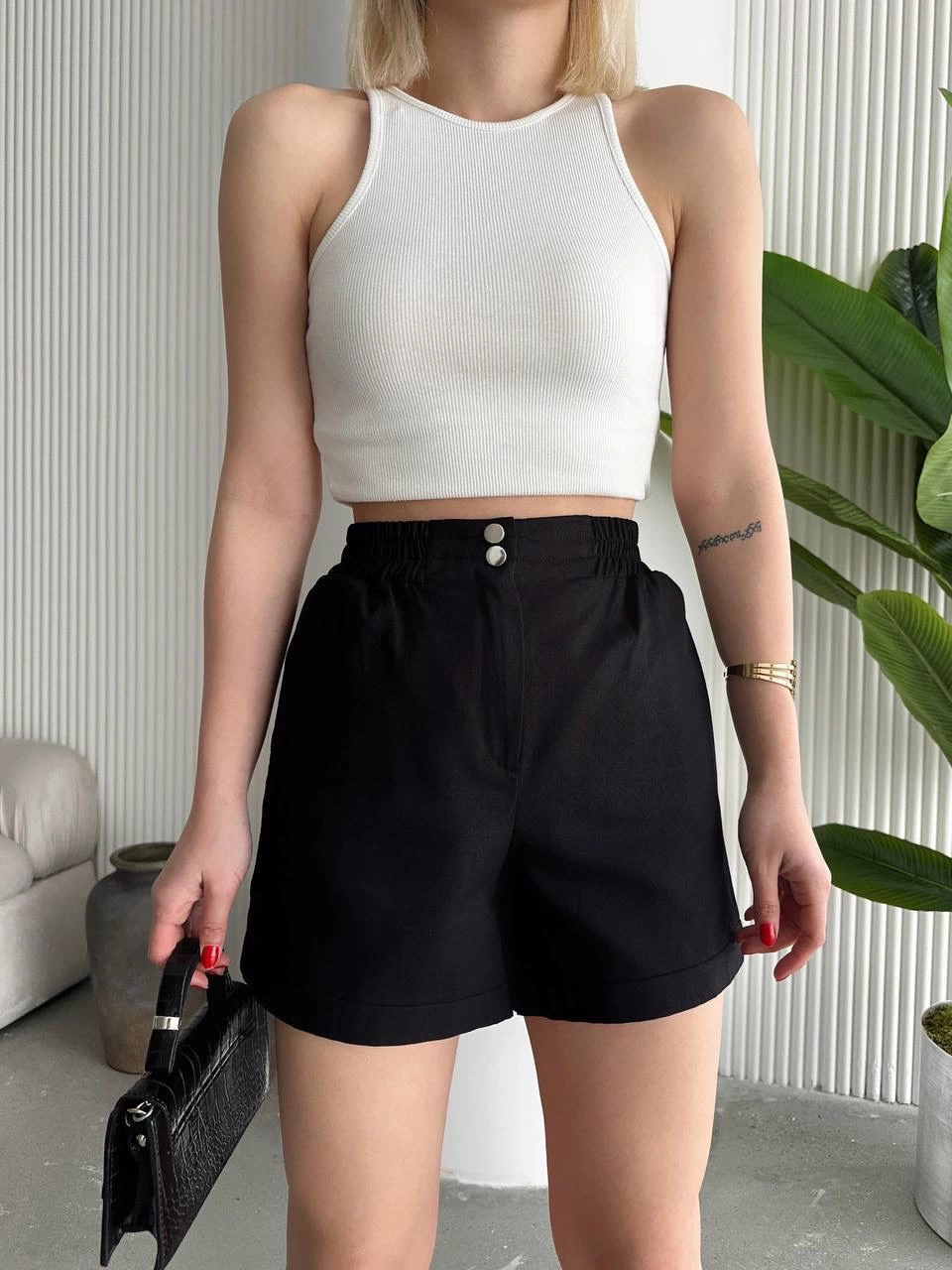 Çıtçıtlı gabardin şort