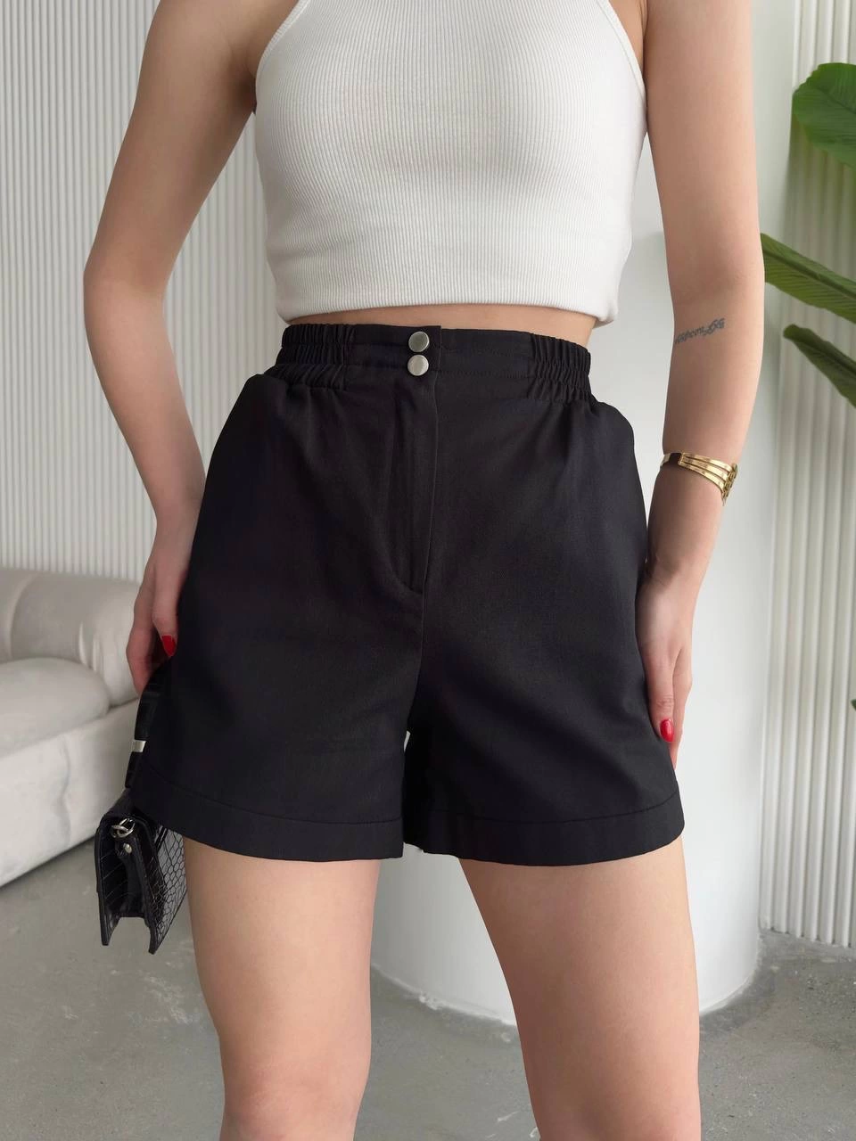 Çıtçıtlı gabardin şort