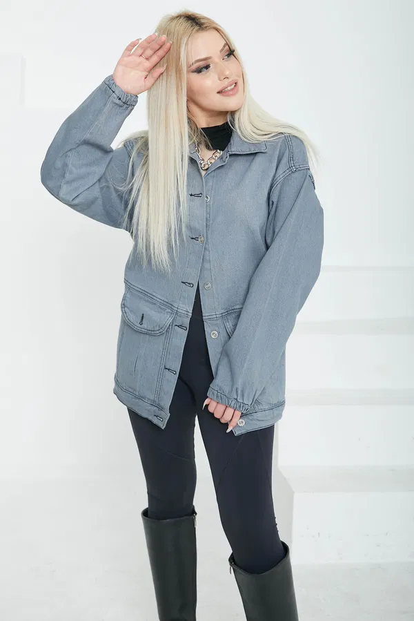 Kadın Oversize Körüklü Cep Kot