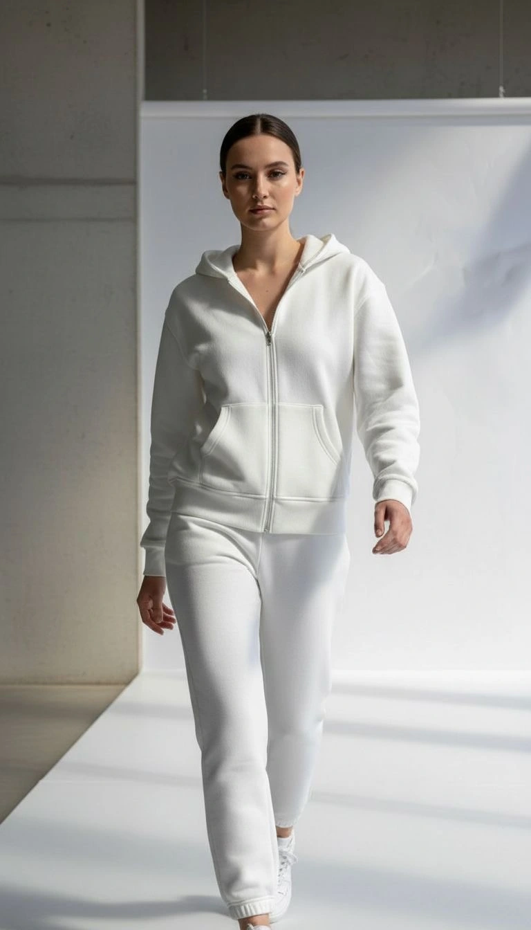 3 iplik şardonlu kapşonlu hoodie frm beyaz p510437