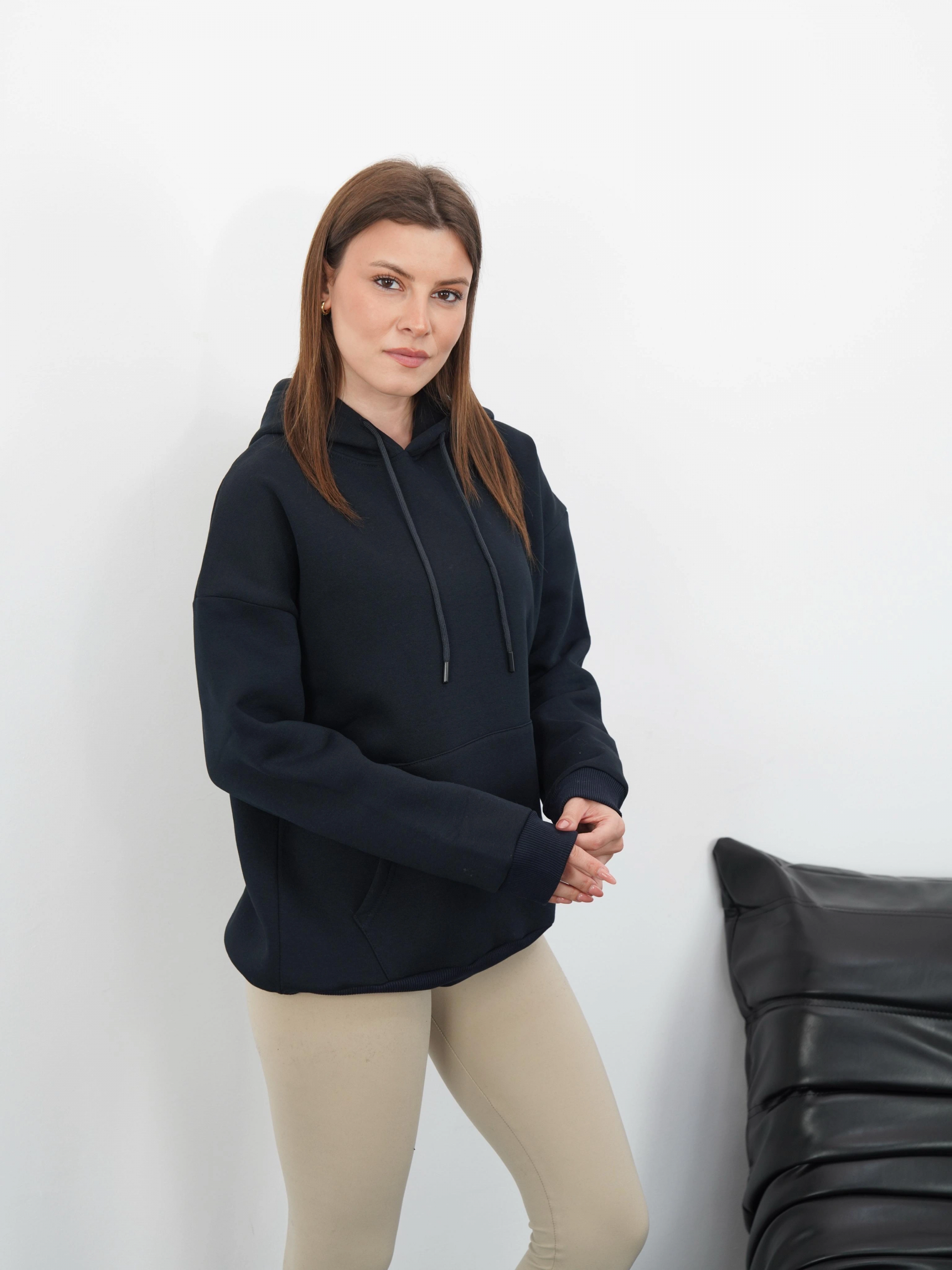 3 iplik şardonlu kapşonlu swetshirt lacivert md63