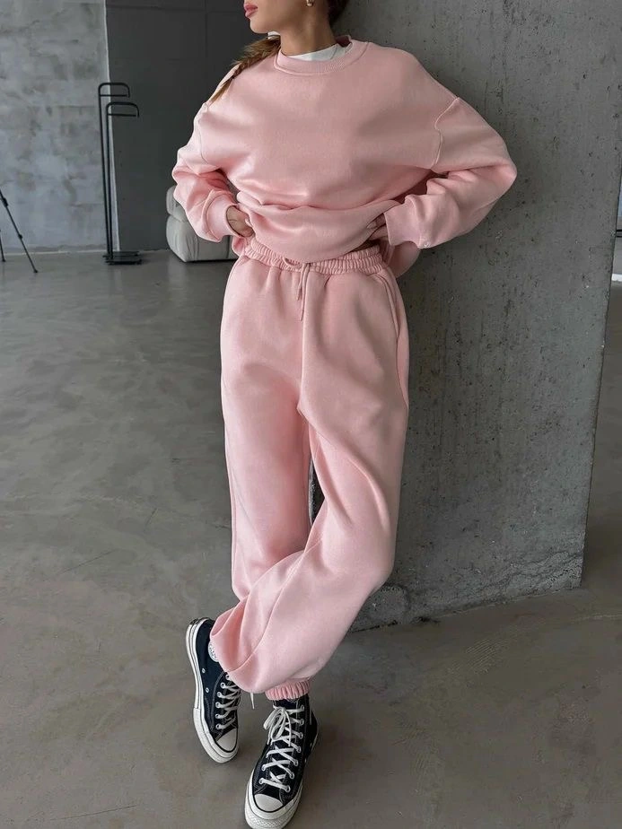 3 iplik şardonlu Lastik paça eşofman pembe p510439