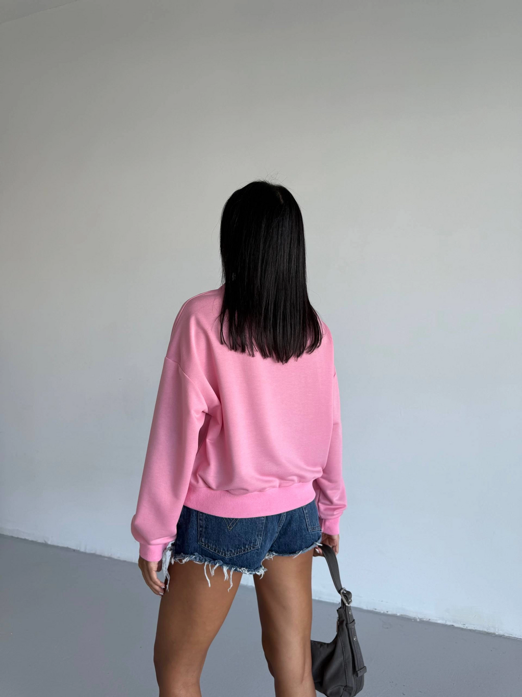 2 iplik bisiklet yaka sweat pembe f2339