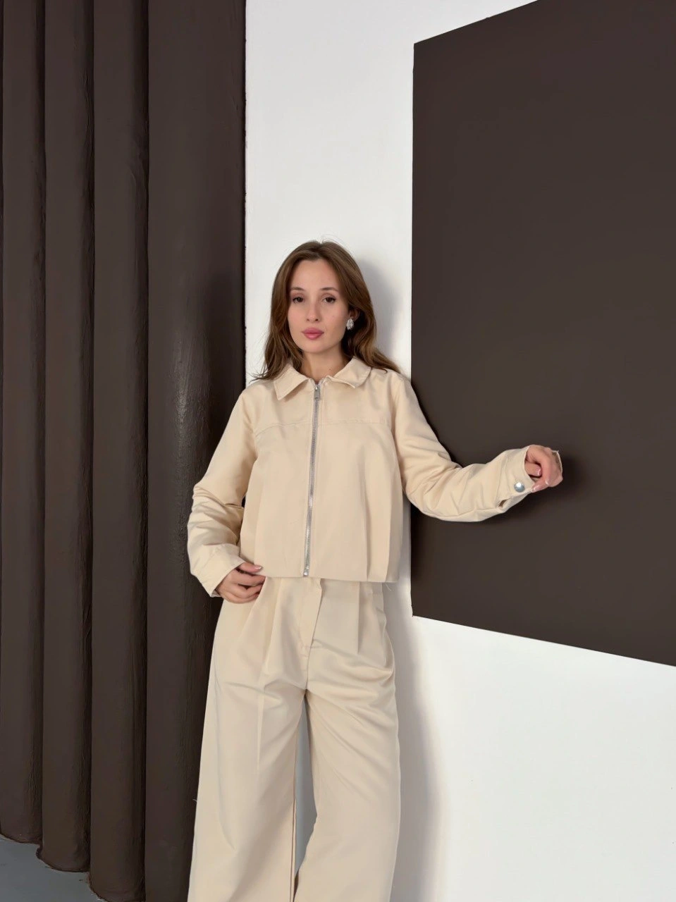 Trenç takım alt üst bej ons