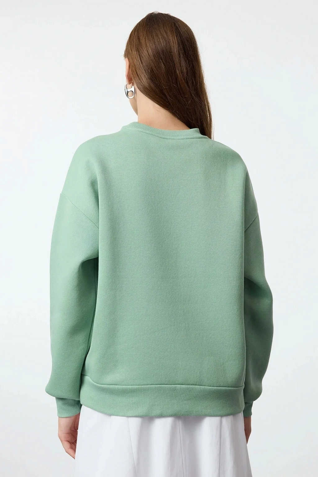 3 iplik şardonlu bisiklet yaka sweatshirt mint