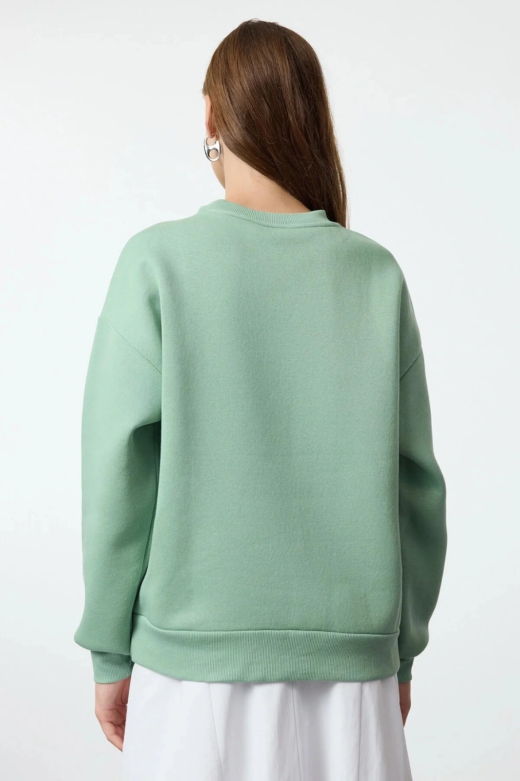 3 iplik şardonlu bisiklet yaka sweatshirt mint