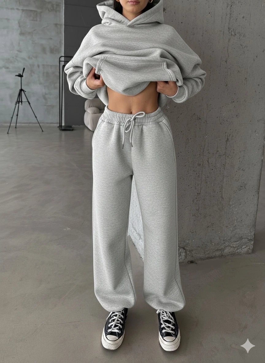 3 iplik şardonlu Lastik paça eşofman gri p510439