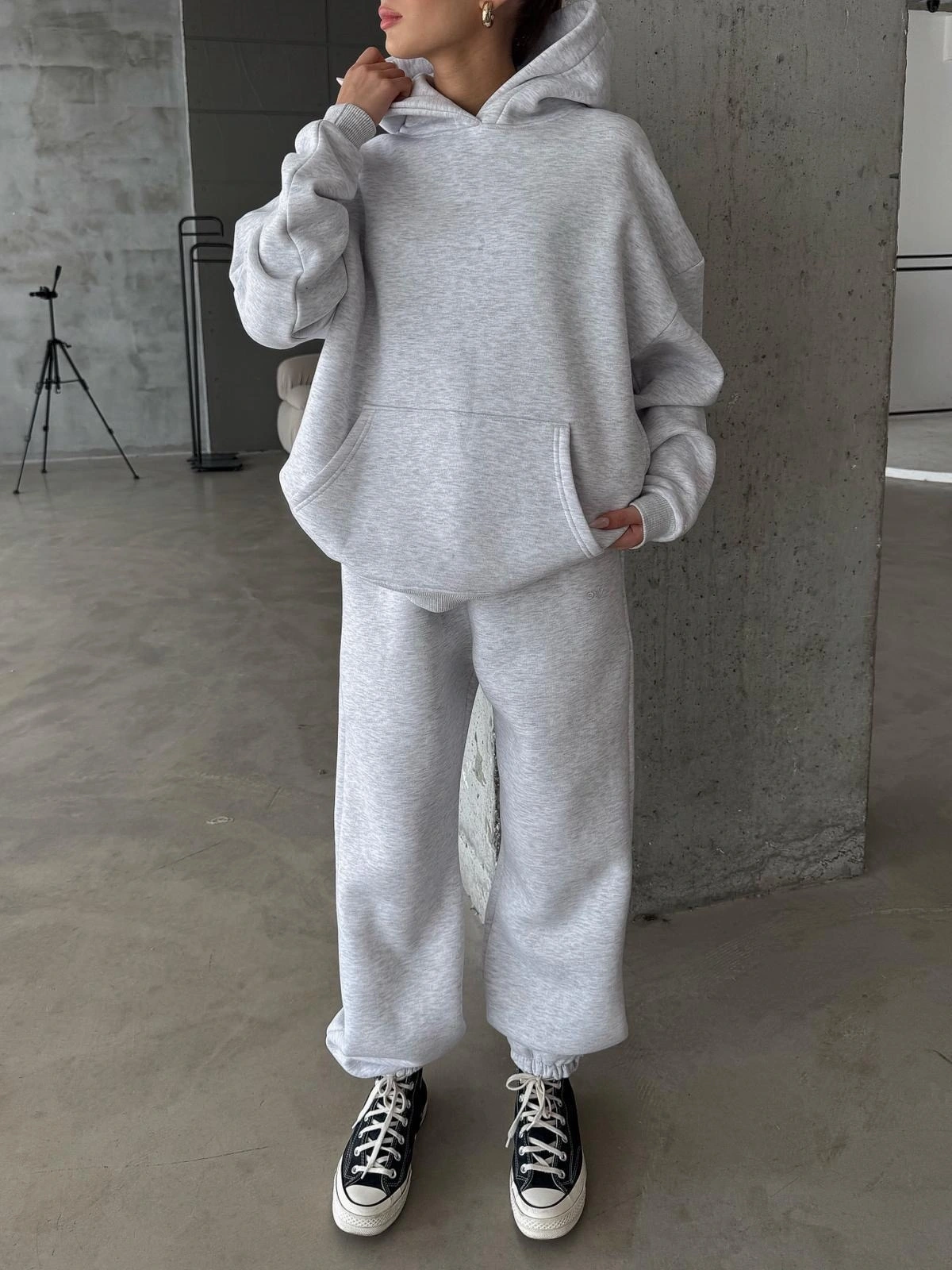 3 iplik şardonlu Lastik paça eşofman gri p510439