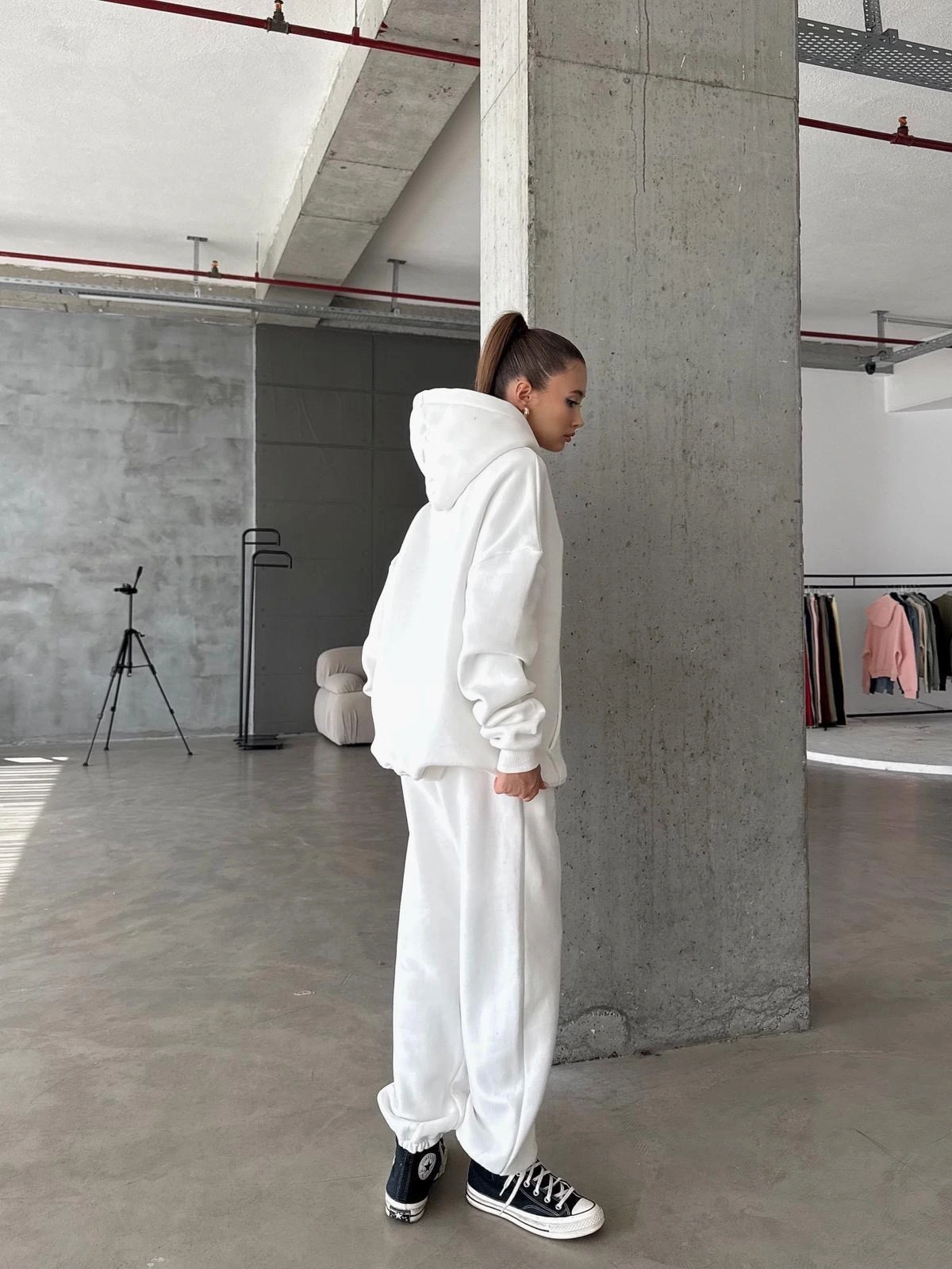 3 iplik şardonlu Lastik paça eşofman beyaz p510439