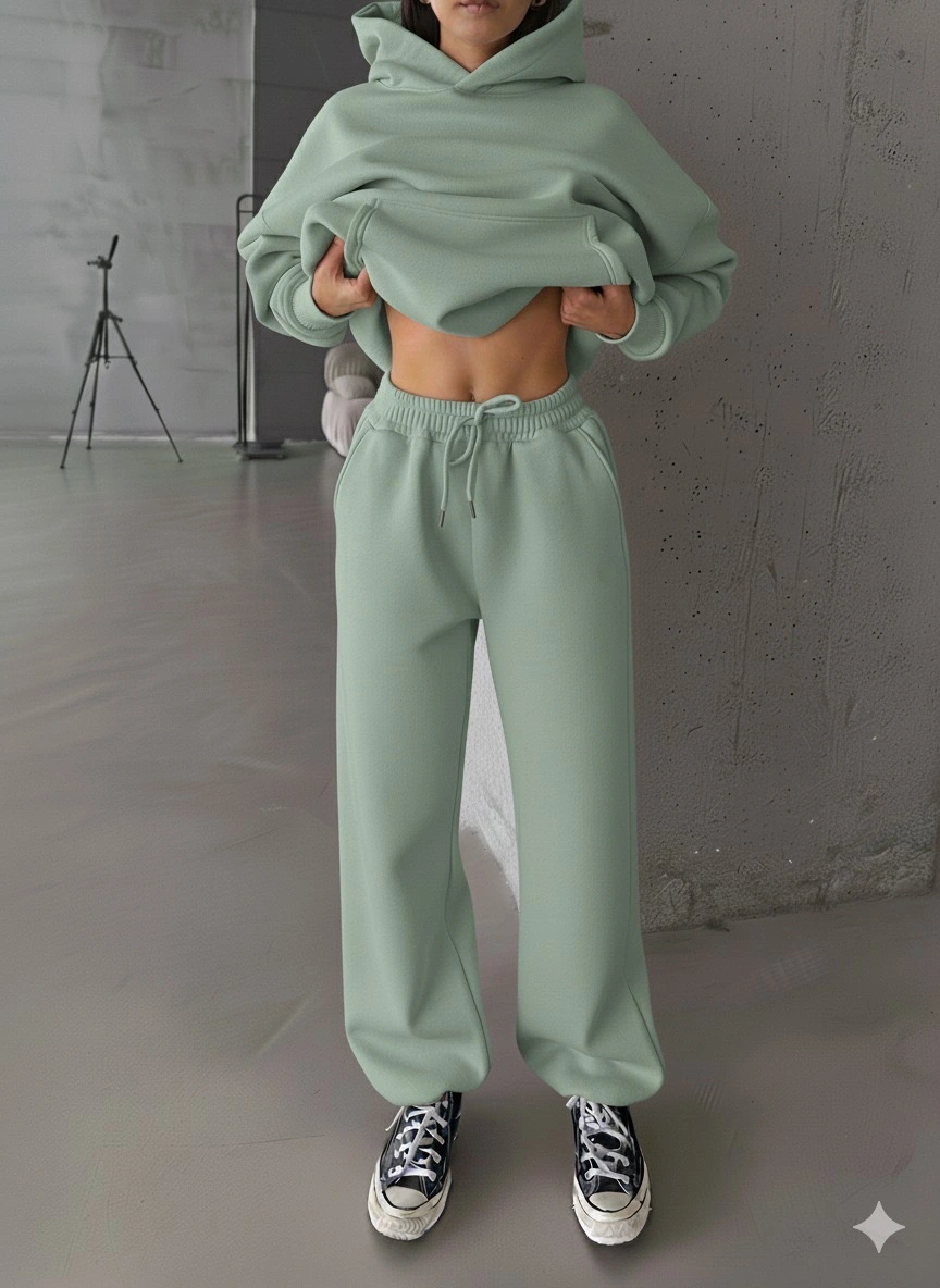 3 iplik şardonlu Lastik paça eşofman mint p510439