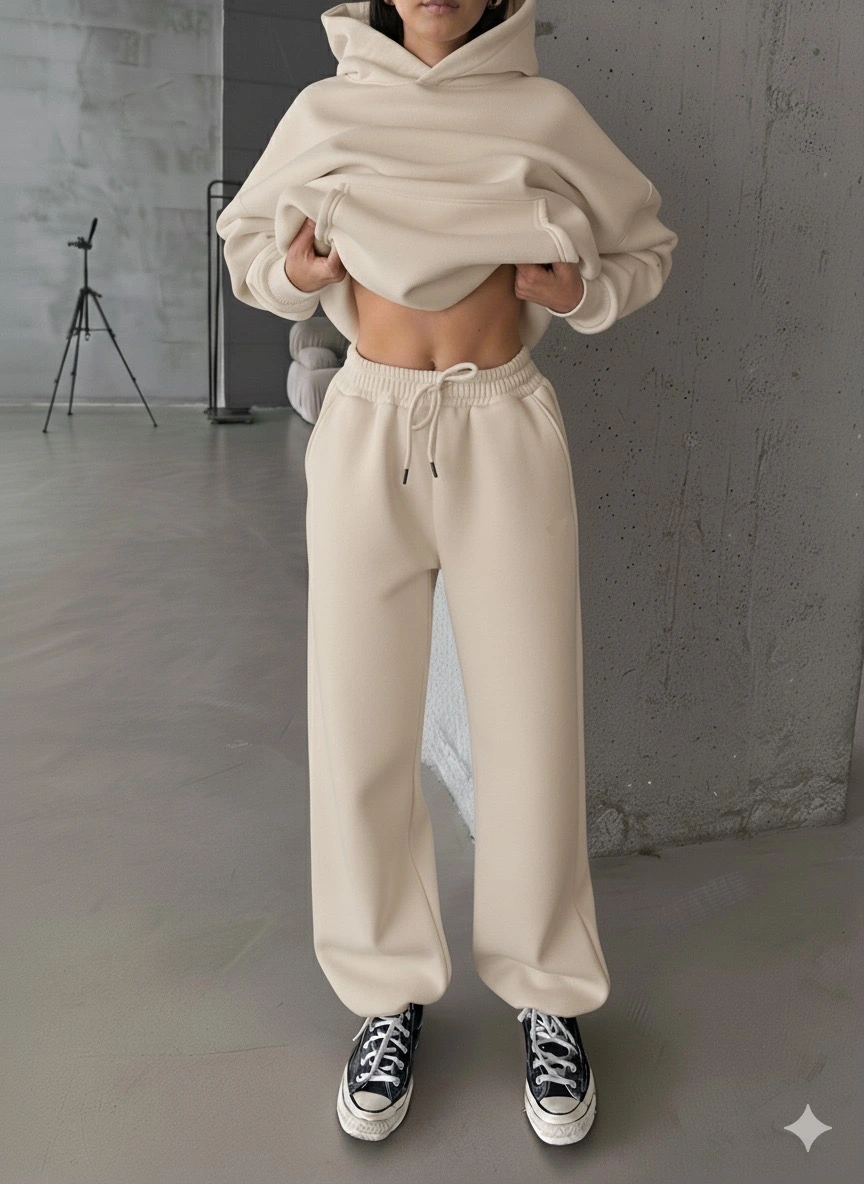 3 iplik şardonlu Lastik paça eşofman bej p510439