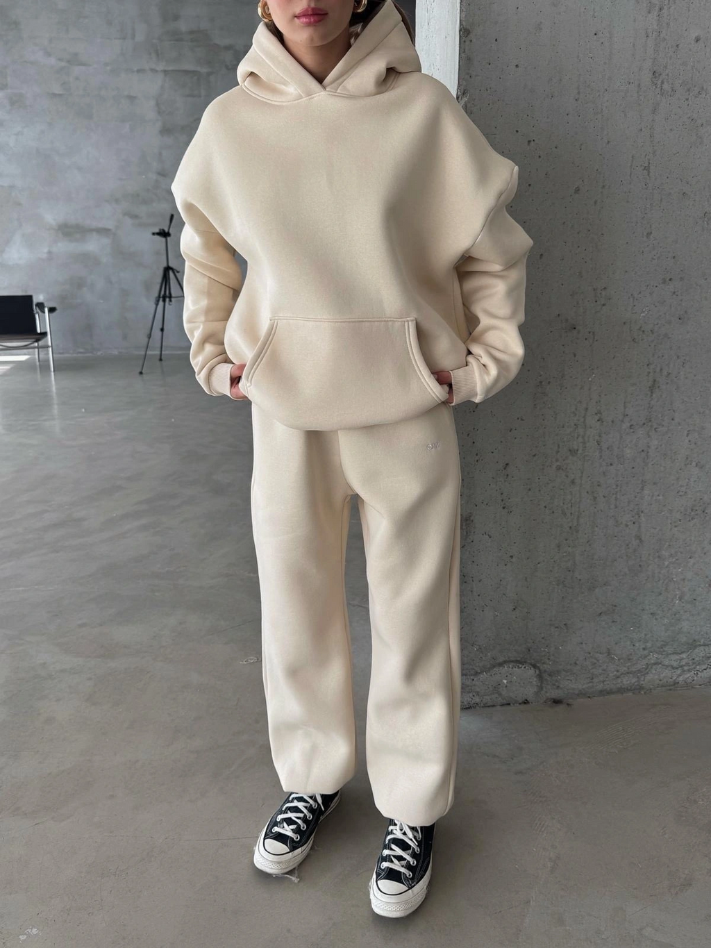 3 iplik şardonlu Lastik paça eşofman bej p510439