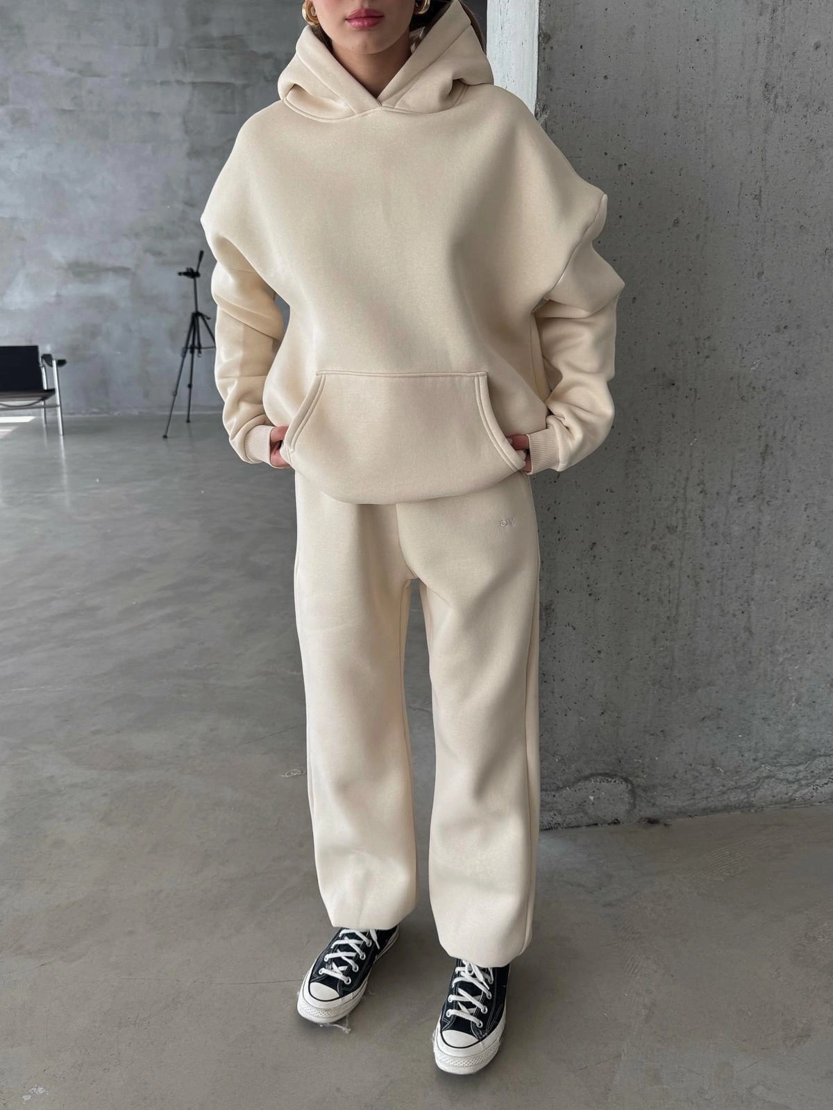 3 iplik şardonlu Lastik paça eşofman bej p510439