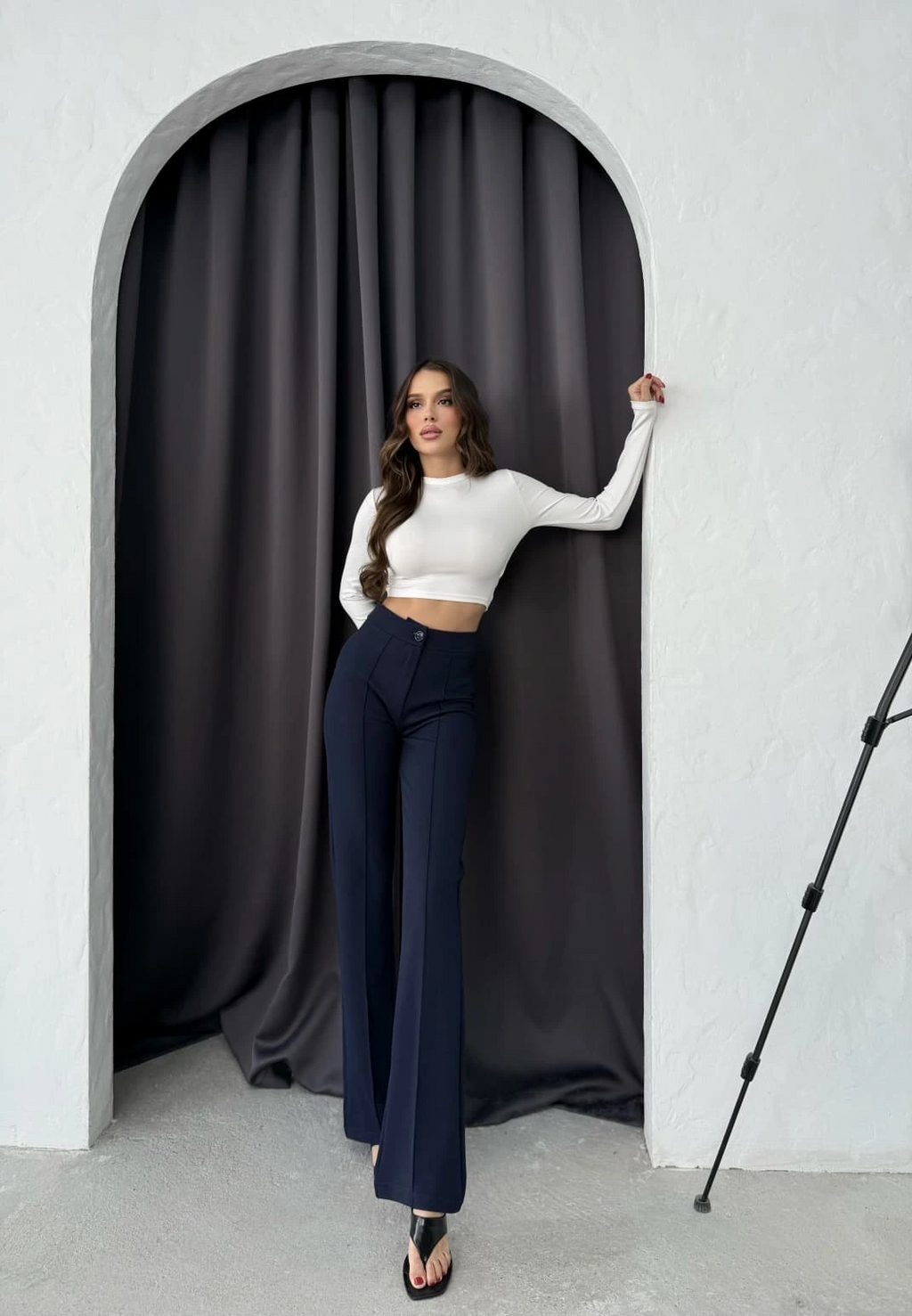 Düğmeli Palazzo pantolon lacivert p170091