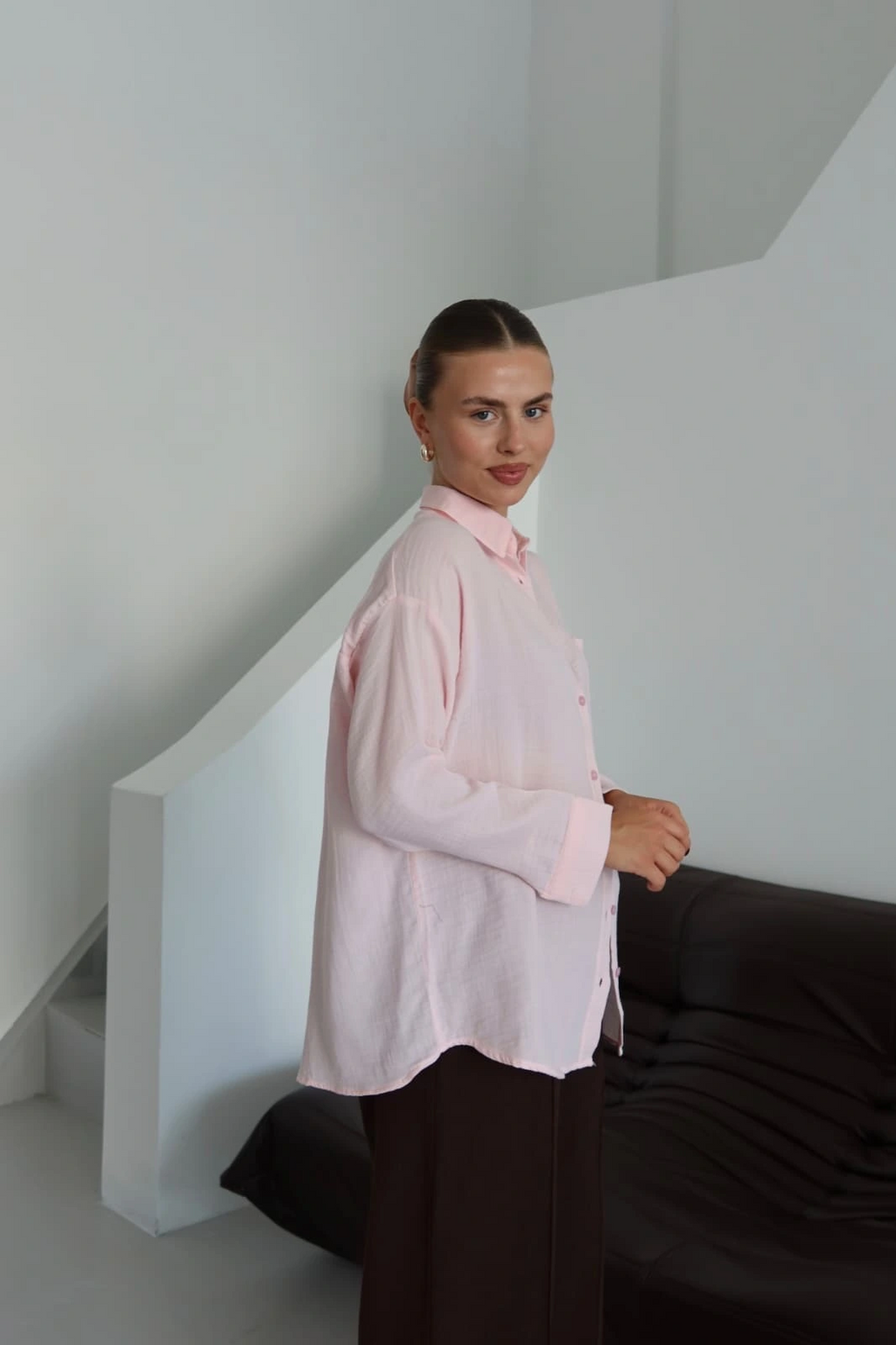 Tek cepli müslin gömlek pembe pt