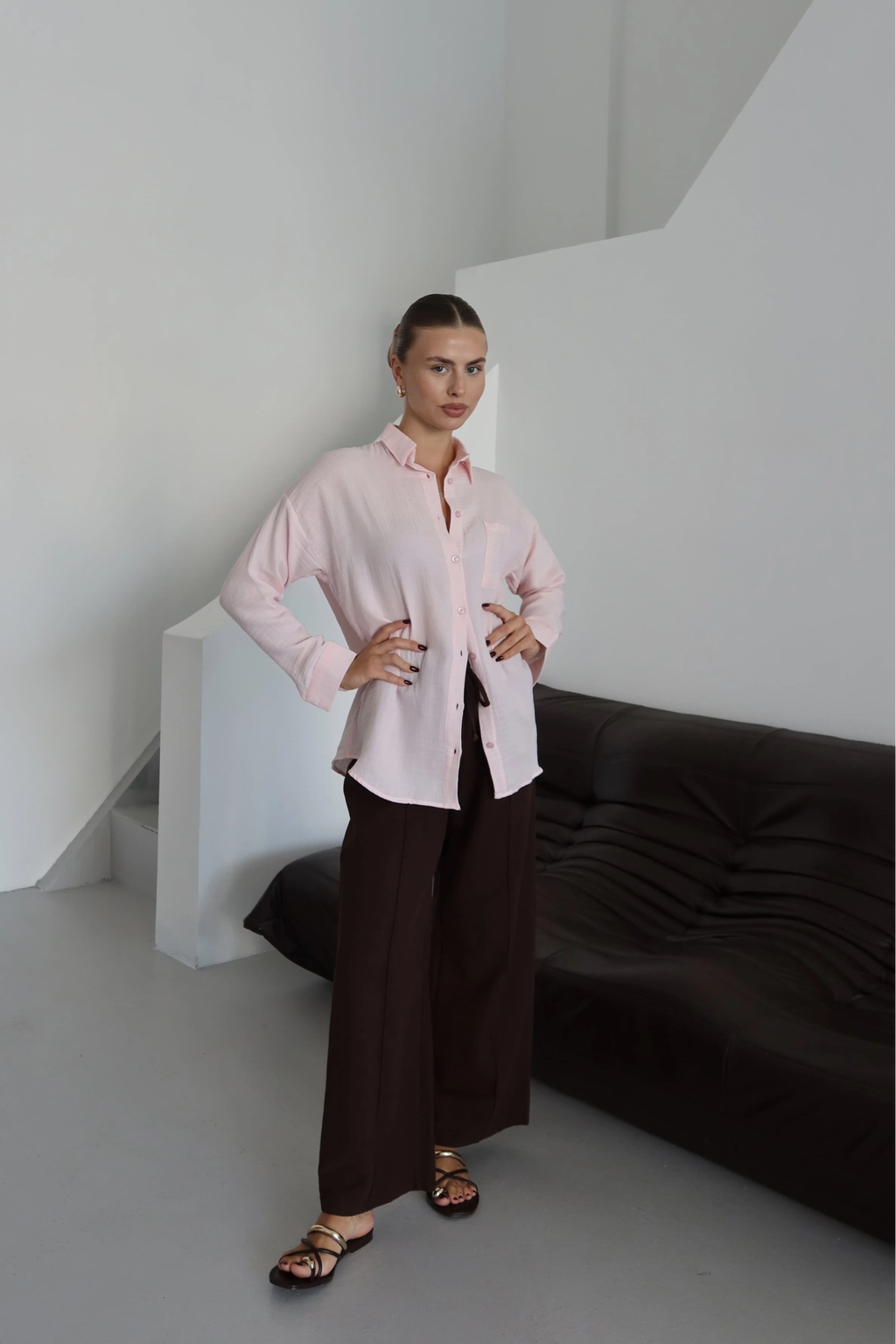 Tek cepli müslin gömlek pembe pt