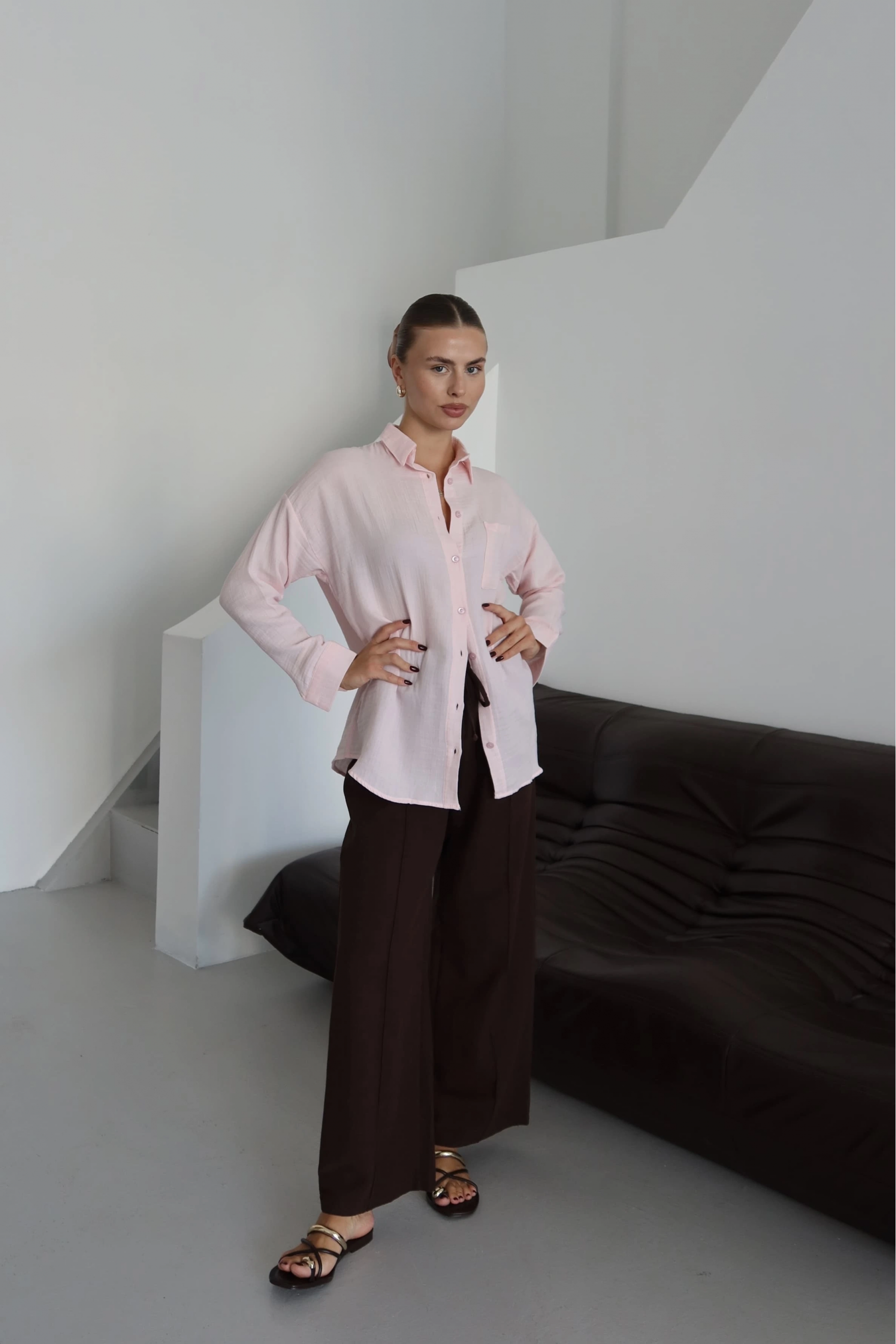 Tek cepli müslin gömlek pembe pt