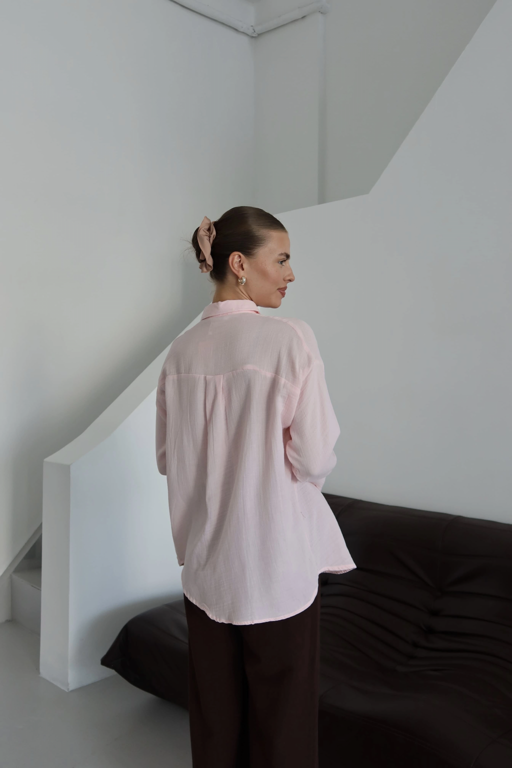 Tek cepli müslin gömlek pembe pt