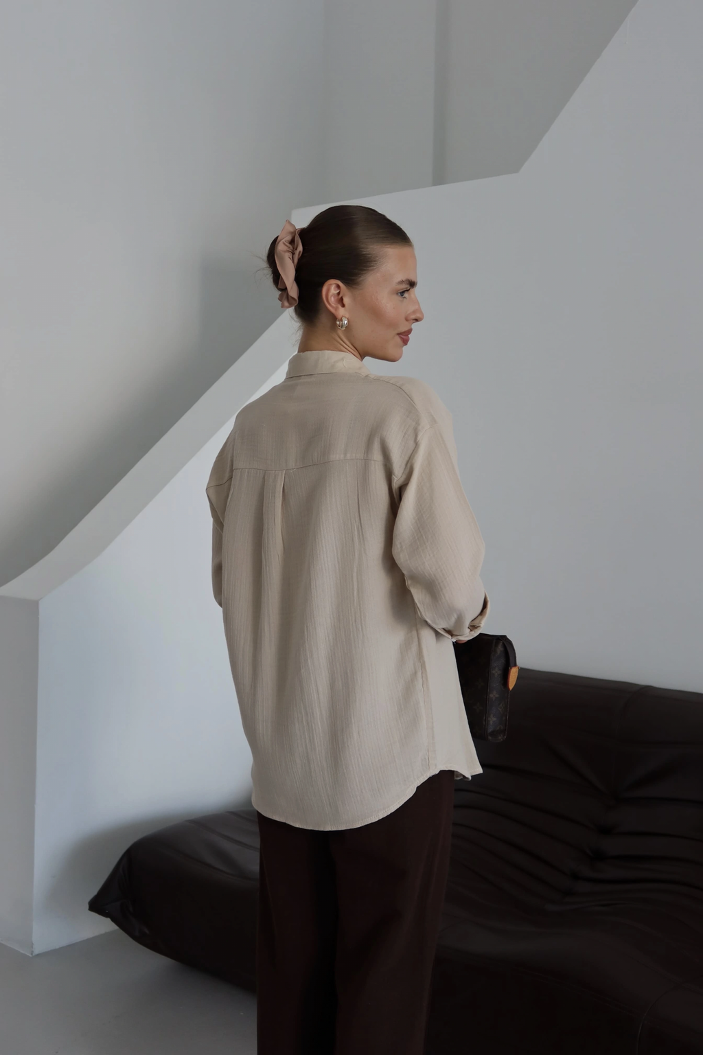 Tek cepli müslin gömlek bej pt