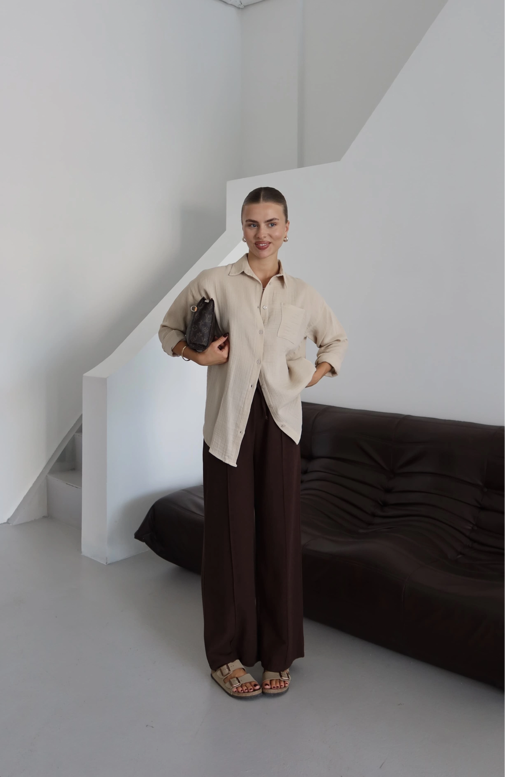 Tek cepli müslin gömlek bej pt