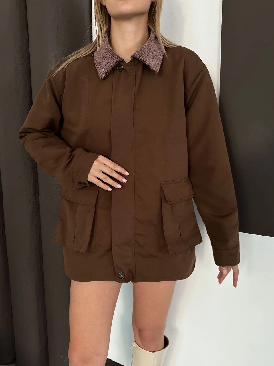 Astarlı yaka detaylı artos ceket kahve st2651019