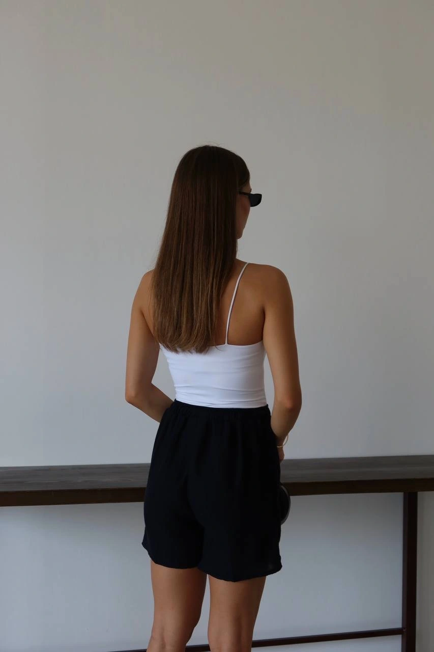 Müslin kumaş şort bağcıklı siyah pt