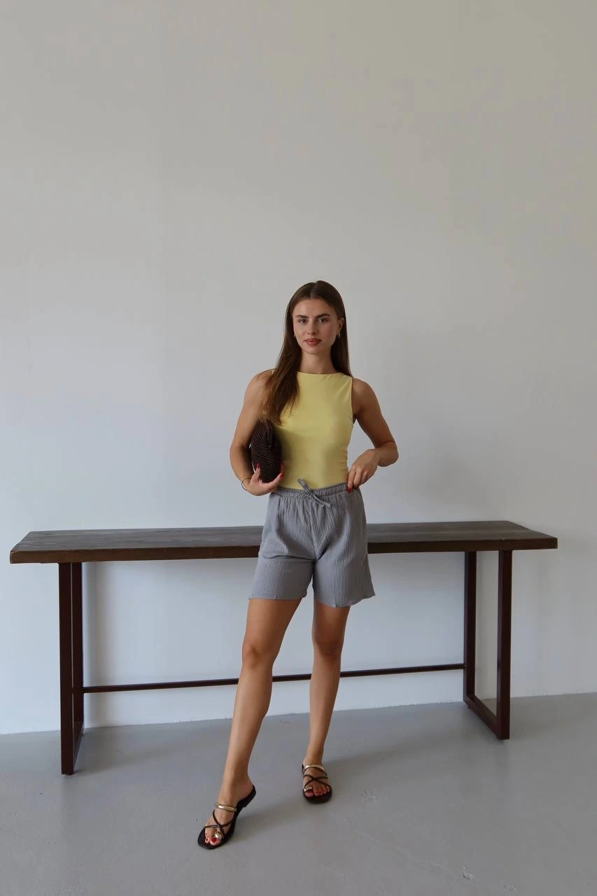 Müslin kumaş şort bağcıklı gri pt