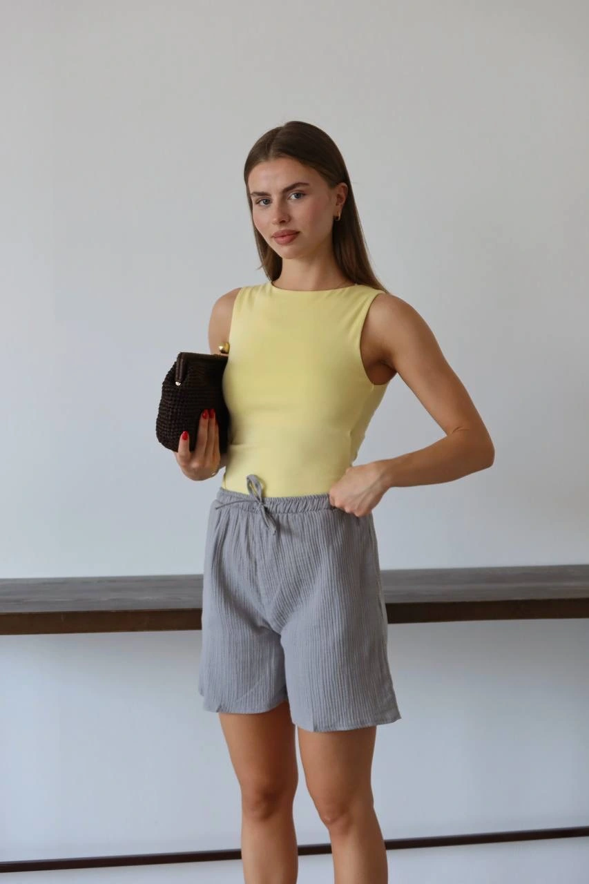 Müslin kumaş şort bağcıklı gri pt