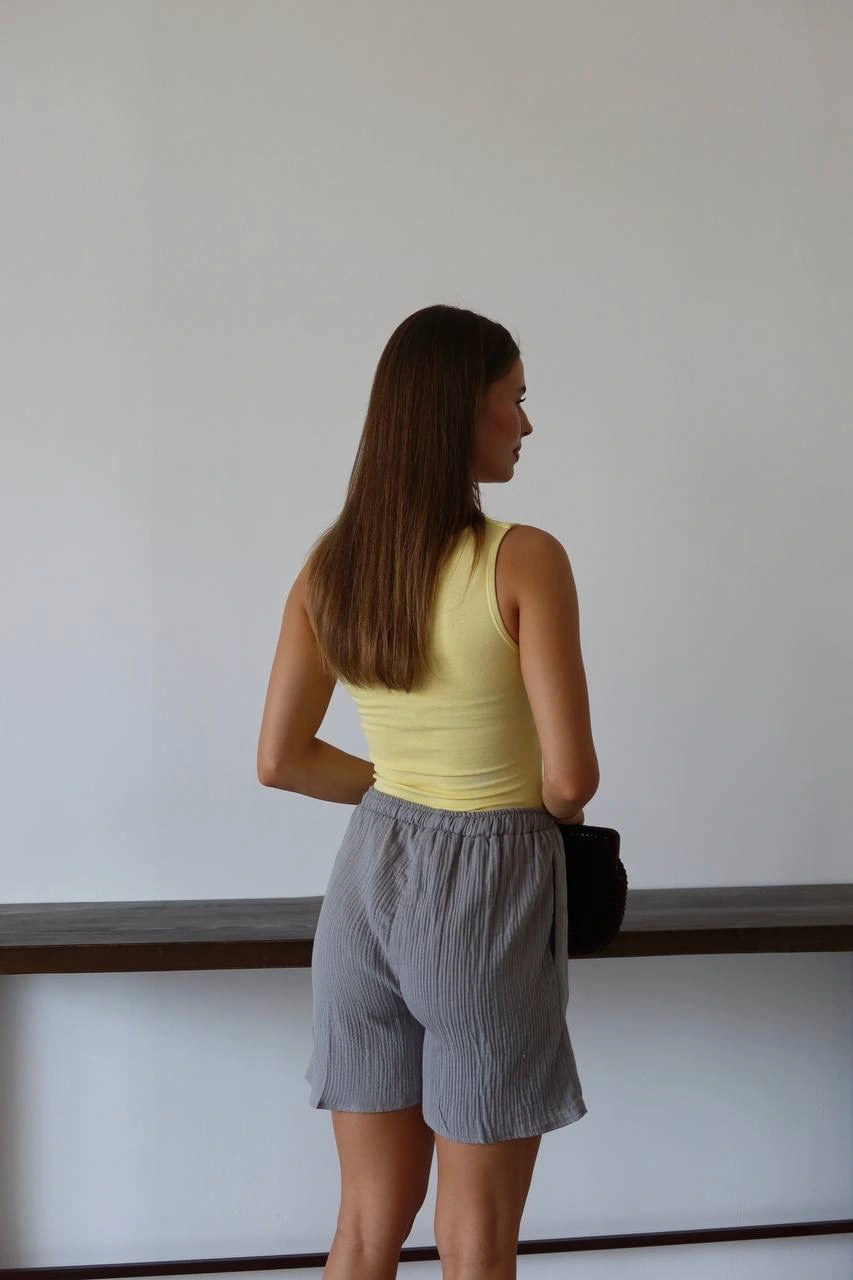 Müslin kumaş şort bağcıklı gri pt
