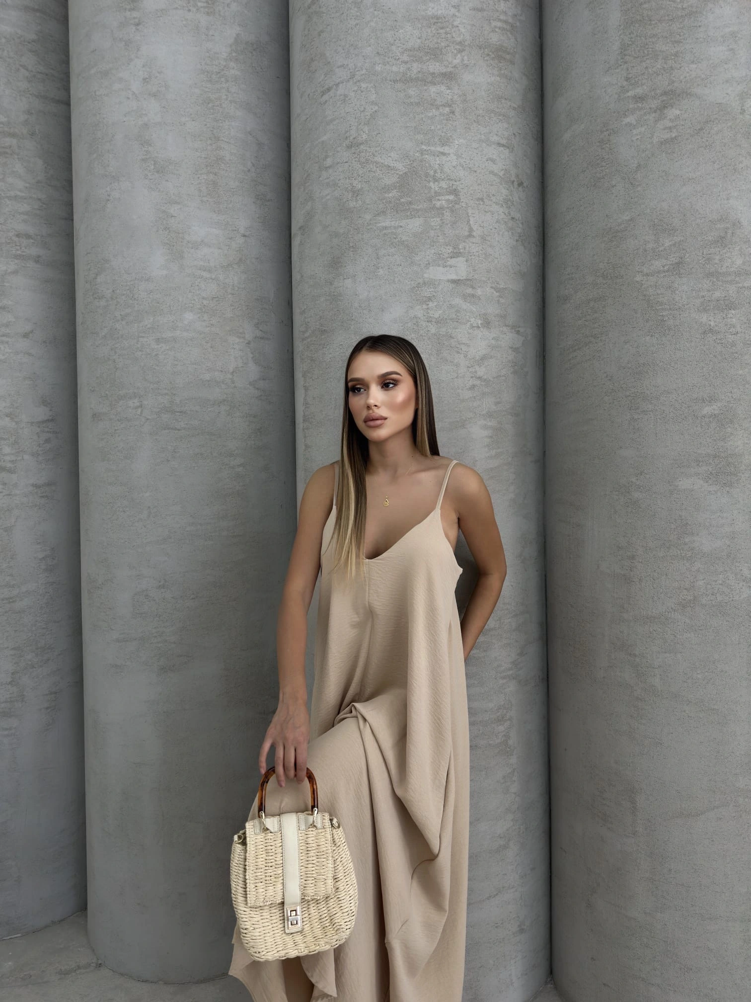 Aerobin uzun elbise bej pt