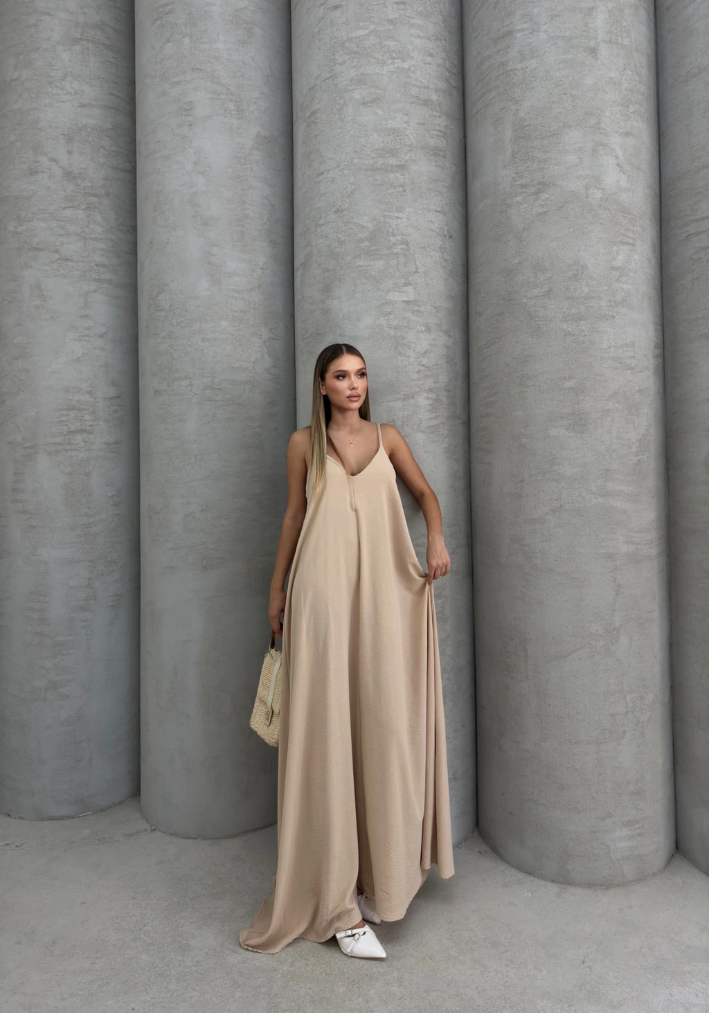 Aerobin uzun elbise bej pt