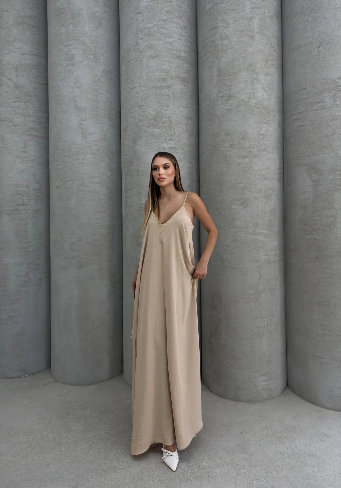 Aerobin uzun elbise bej pt