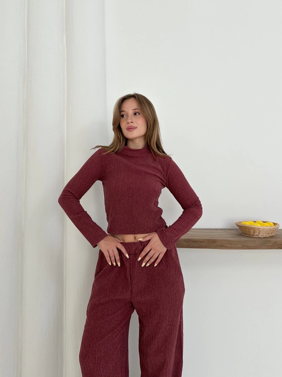 Balıkçı yaka örme takım bordo st265865