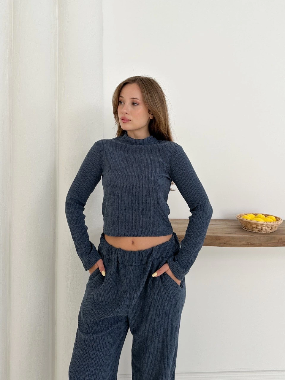 Balıkçı yaka örme takım lacivert st265865