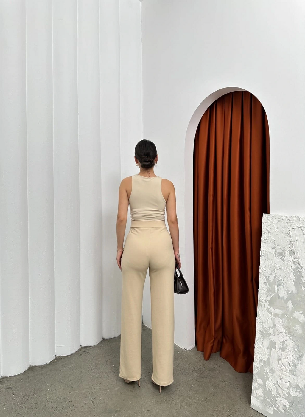 Cırtlı pantolon krep bej pt