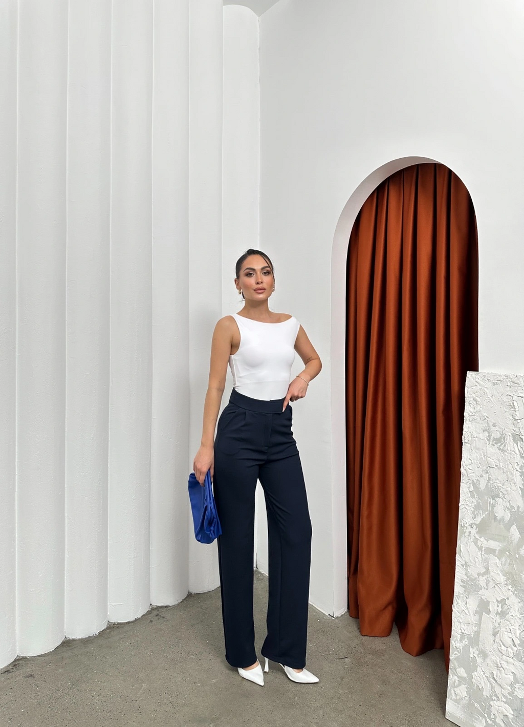 Cırtlı pantolon krep lacivert pt