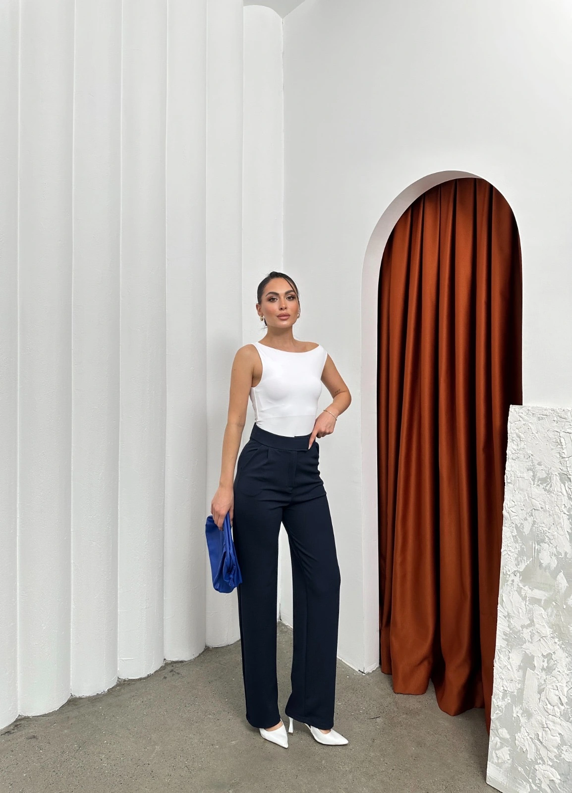 Cırtlı pantolon krep lacivert pt