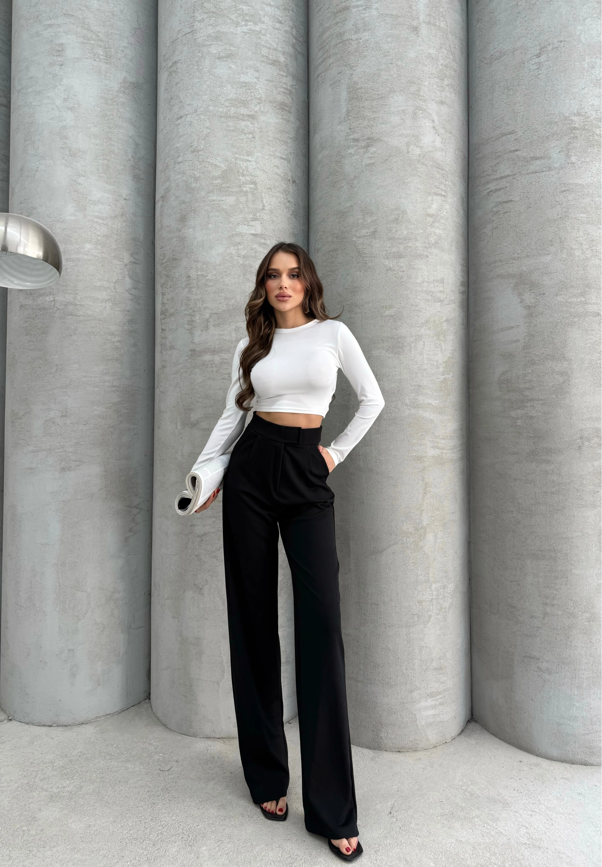 Cırtlı pantolon krep siyah pt