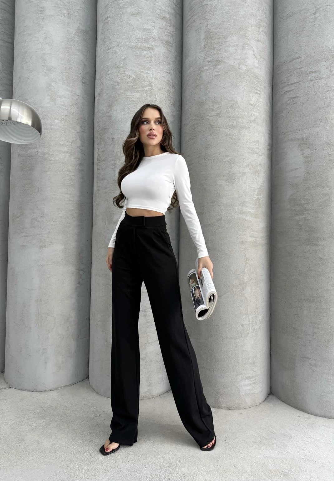 Cırtlı pantolon krep siyah pt