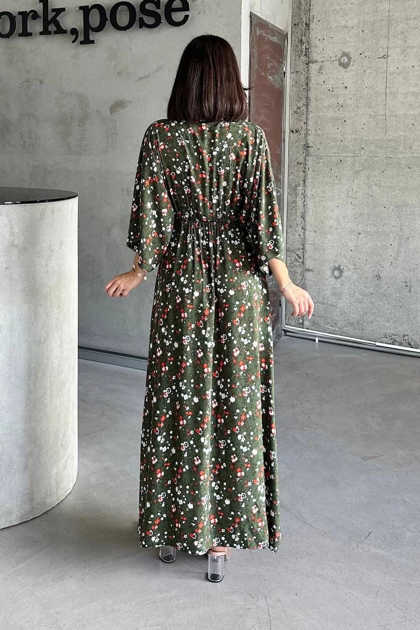 Dokuma baskılı yarasa kol elbise s8124