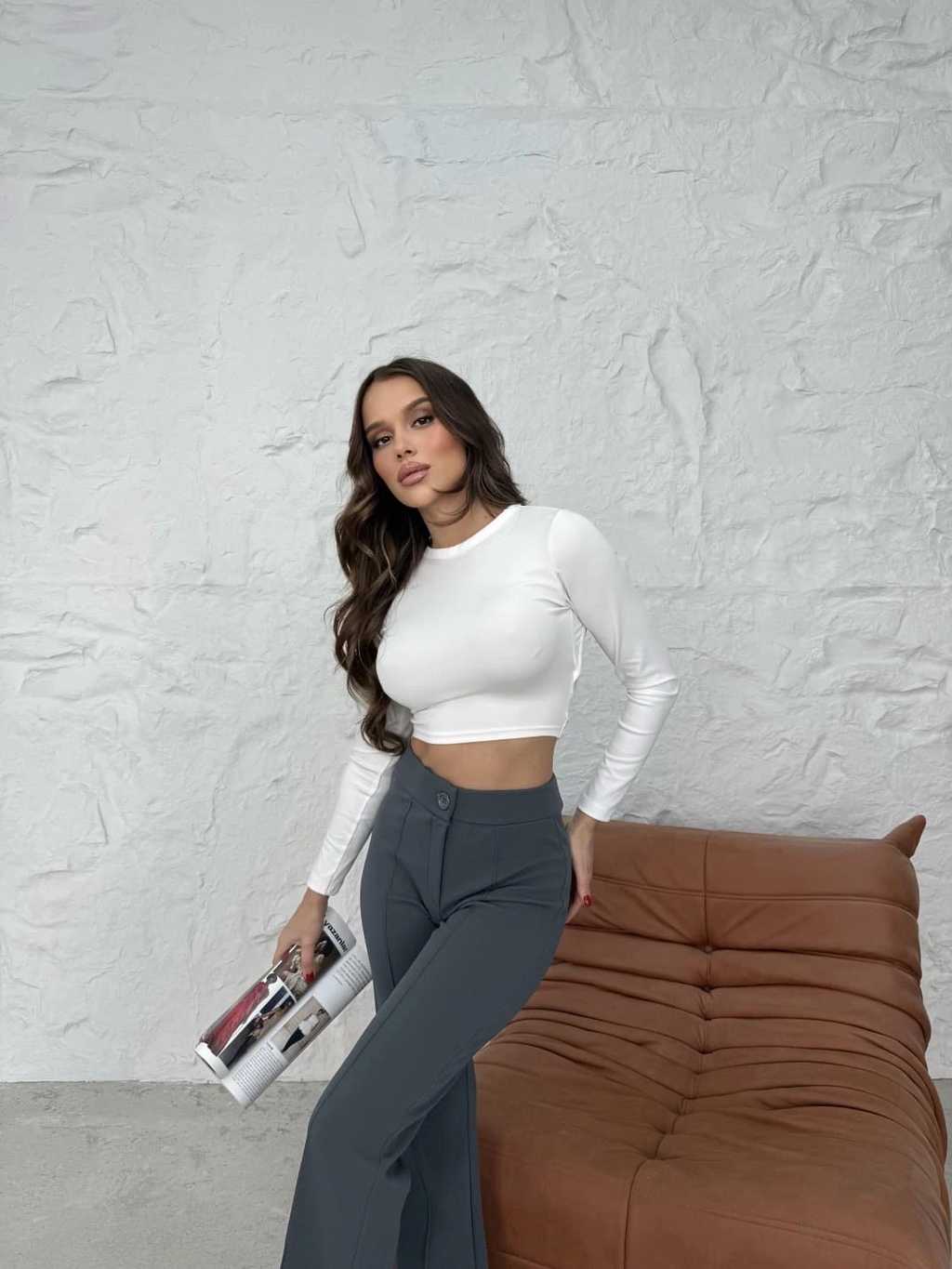 Düğmeli Palazzo pantolon füme p170091