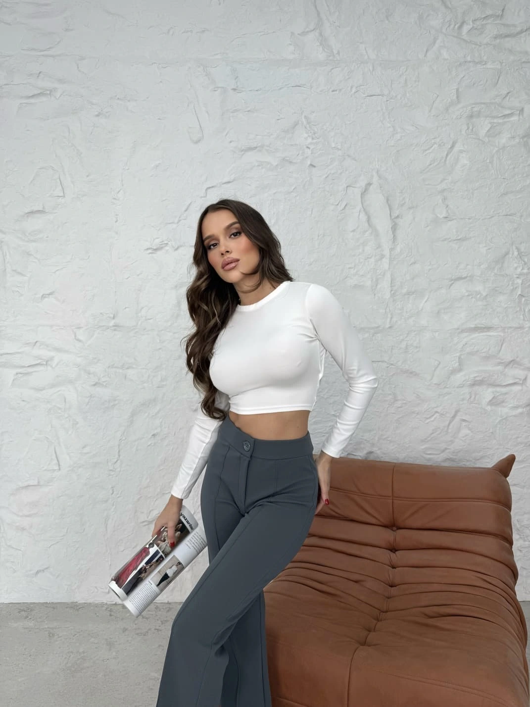 Düğmeli Palazzo pantolon füme p170091