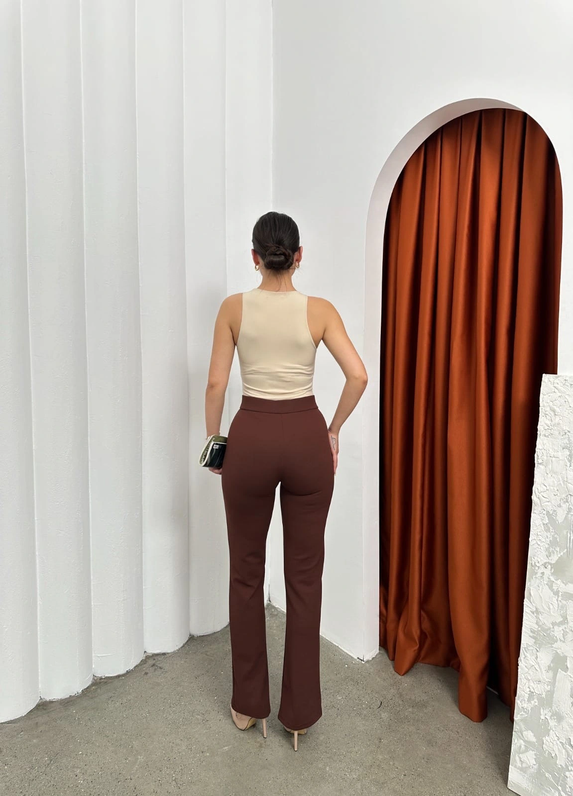 Düğmeli Palazzo pantolon kahve p170091