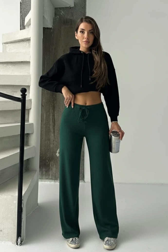 Fit comfort bej salaş pantolon petrol yeşili A6011