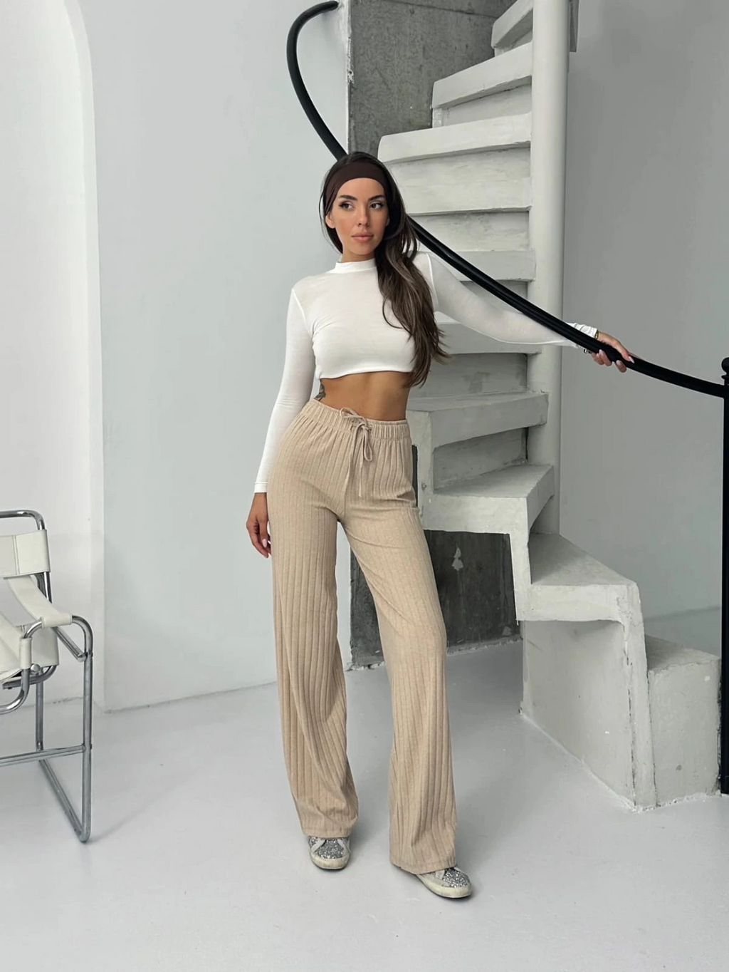 Fitilli şardonlu pantolon bej a4058