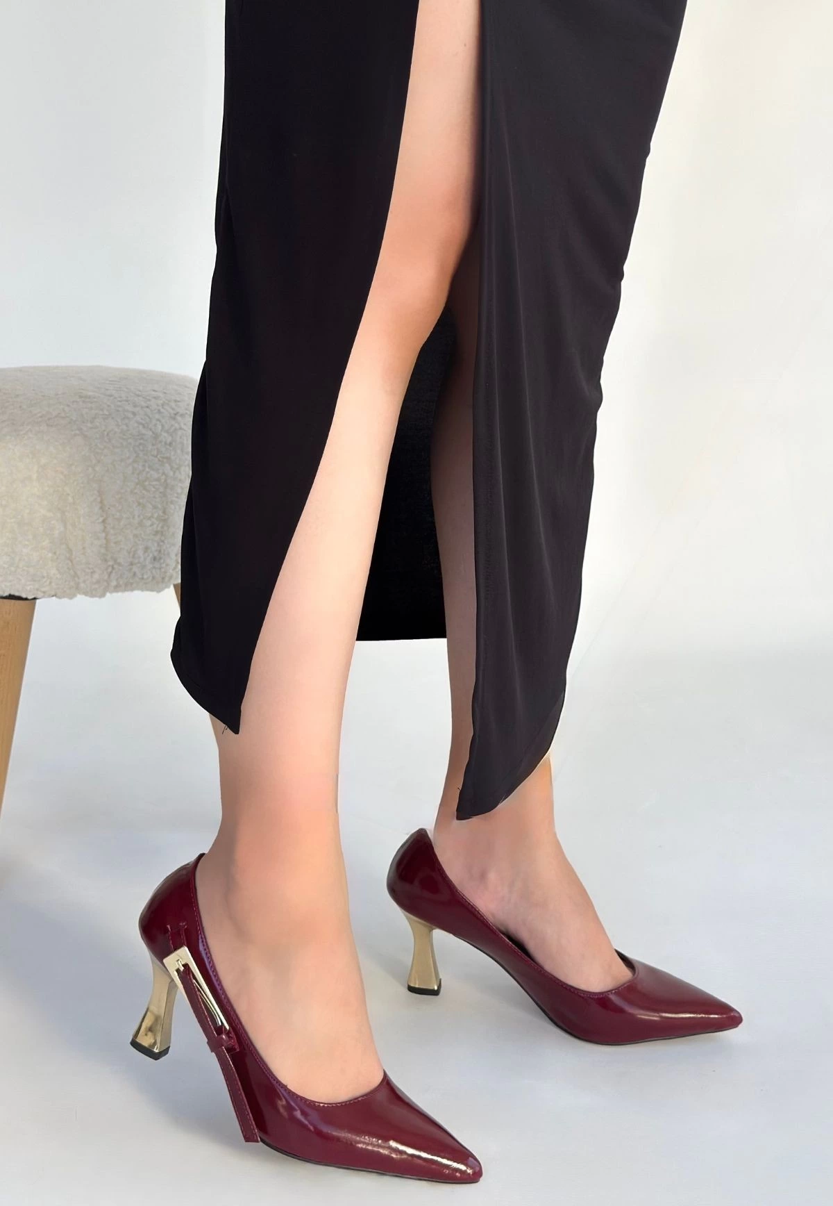 İnja Bordo Rugan Topuklu Ayakkabı