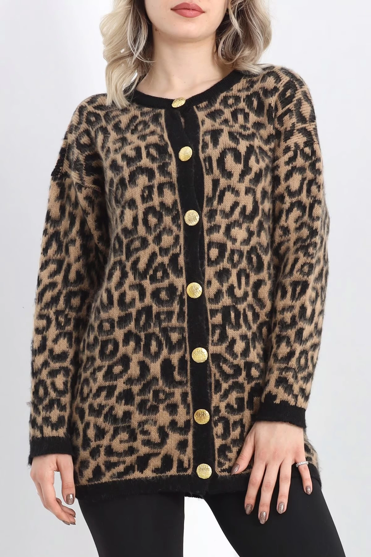 Kahve leopar hırka